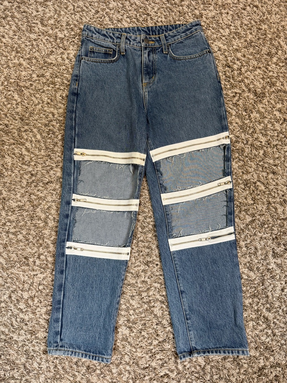 Carmar Denim Hermia Multi-Zipper Panel Ladder Cutout Jeans in Medium Blue Wash